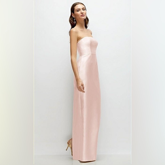 New Alfred Sung STRAPLESS SATIN COLUMN DRESS WITH BACK SLIT IN BLUSH Maxi 10R - Picture 4 of 6